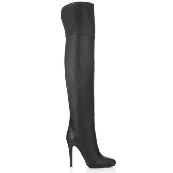 NIB JIMMY CHOO BLACK Leather OVER THE KNEE Thigh High Boots Booties 9 Stiletto - Picture 3 of 14
